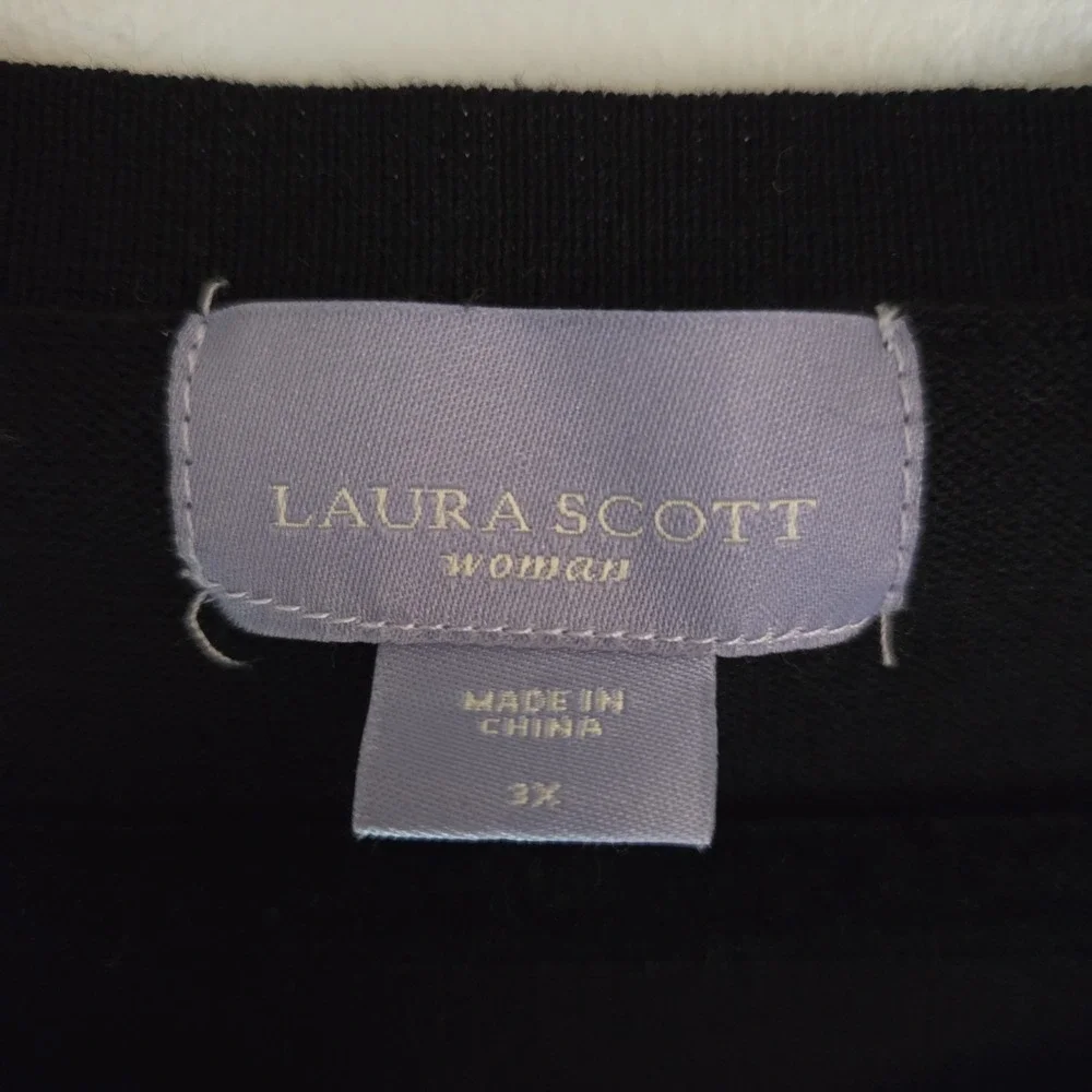 Laura Scott Black White Striped 3/4-Sleeve‎ Boat Neck Pullover Sweater 3X
